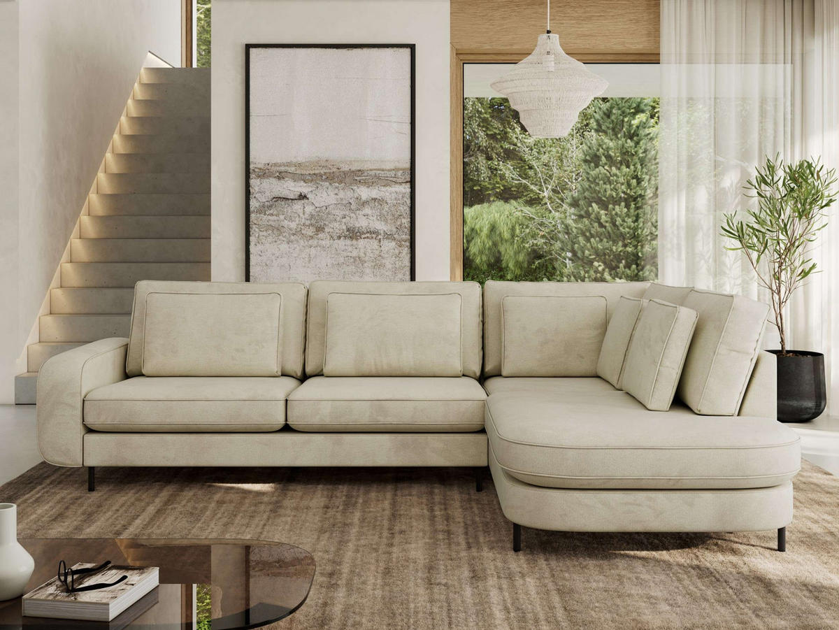 ROHOVÁ SEDAČKA CALENO L - Béžová Samet - Levá Strana - černá/béžová, kov/textil (317/225cm) - MKS
