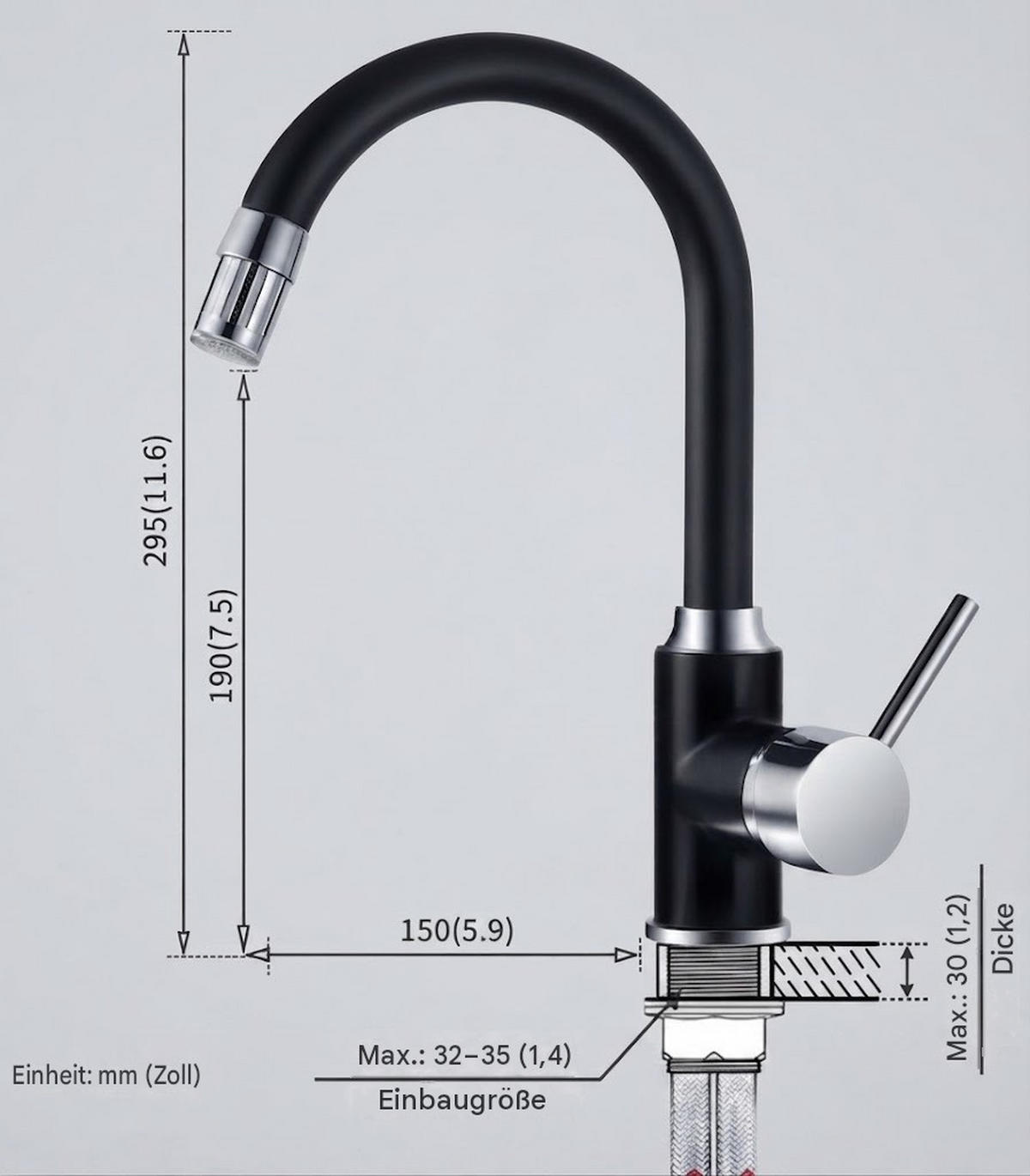 BADEZIMMERARMATUR, Farbwechsel je nach Wassertemperatur, 29,5 x 19,5 cm, schwarz. - Schwarz, Metall (35/10/25cm) - Vallsero