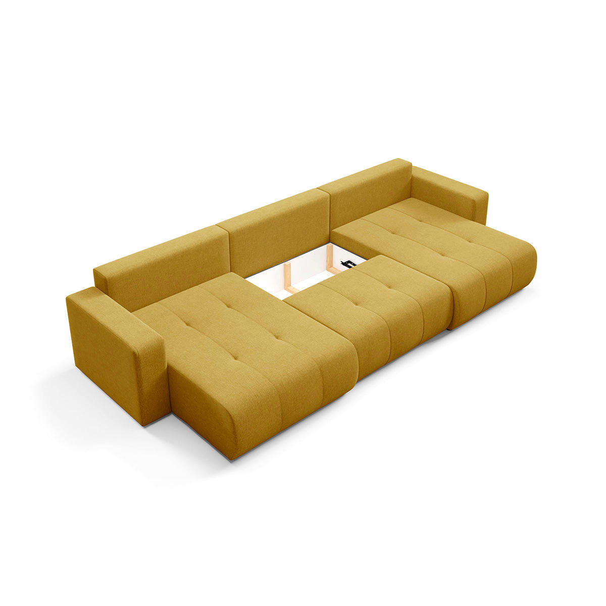 PANORAMASOFA Giulia 5 Sitzplätze Senfgelb - Gelb, Holz (344/82/149cm) - Petits-meubles