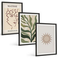 BILDER SET 3er Set - 40x60 cm Schwarzer Rahmen - Abstrakte Pflanzenmuster - Schwarz, Kunststoff (40/60cm) - TULUP
