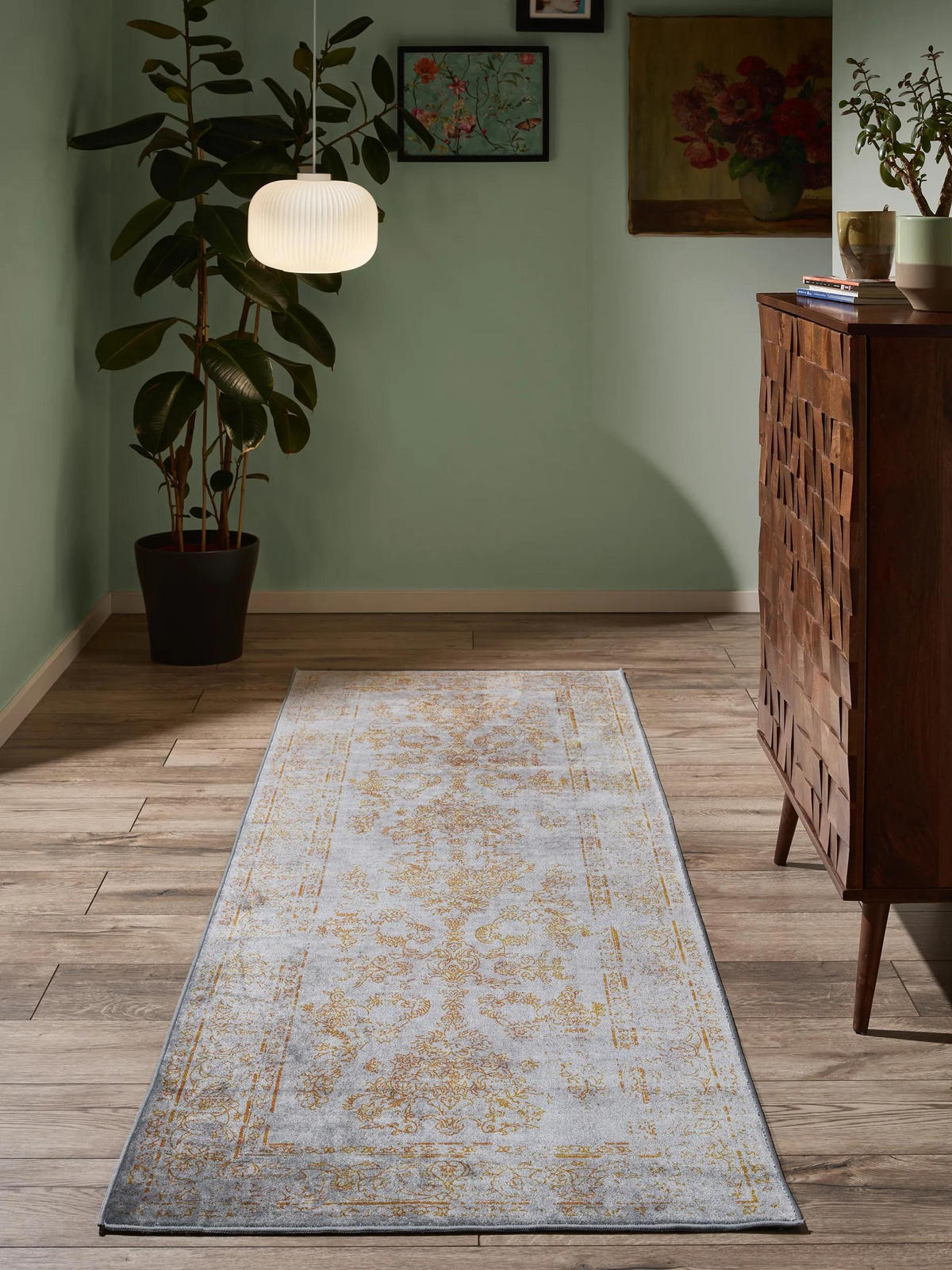 VINTAGE-LÄUFER Miray waschbar 80/240 cm - Orange/Grau, Kunststoff (80/240cm) - benuta Nest