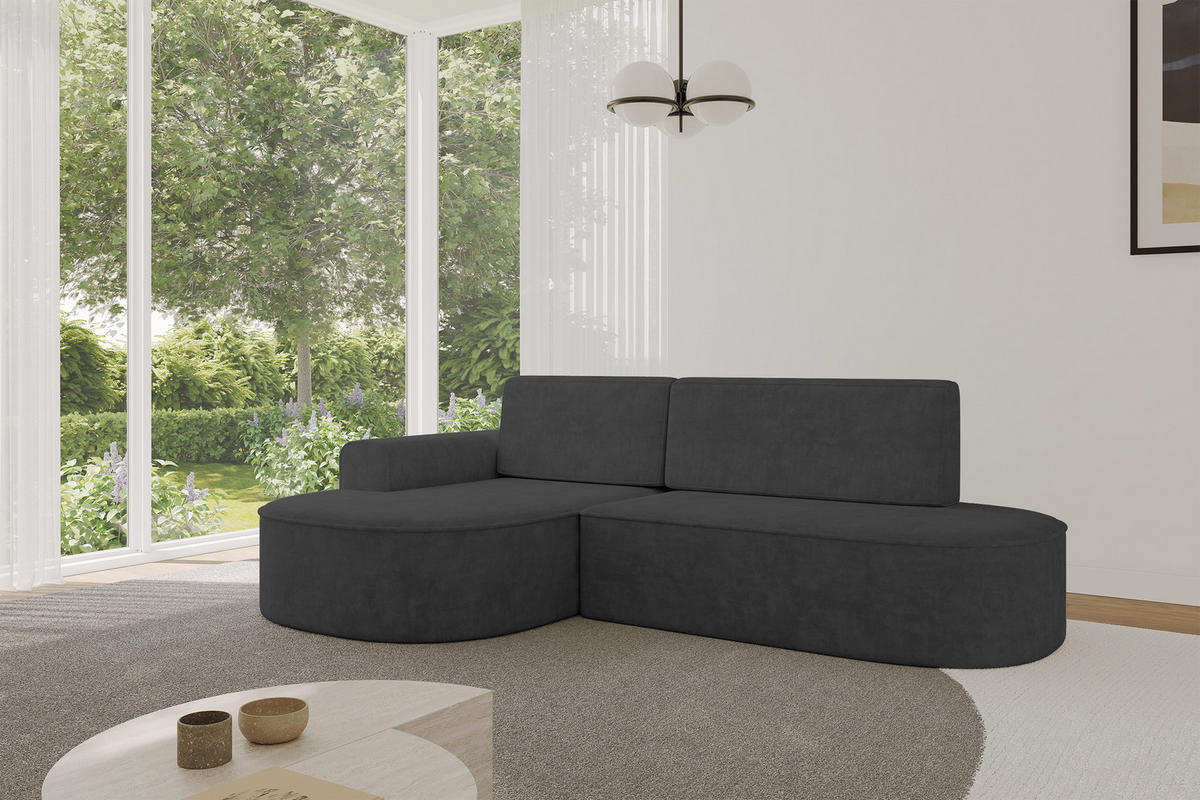 ECKSOFA mit Schlaffunktion und Bettkasten Ottomane Links MARI-L1-S - 283x167x85 cm Dunkelgrau Velours - Dunkelgrau/Schwarz, Holzwerkstoff/Kunststoff (283/167cm) - ALTDECOR
