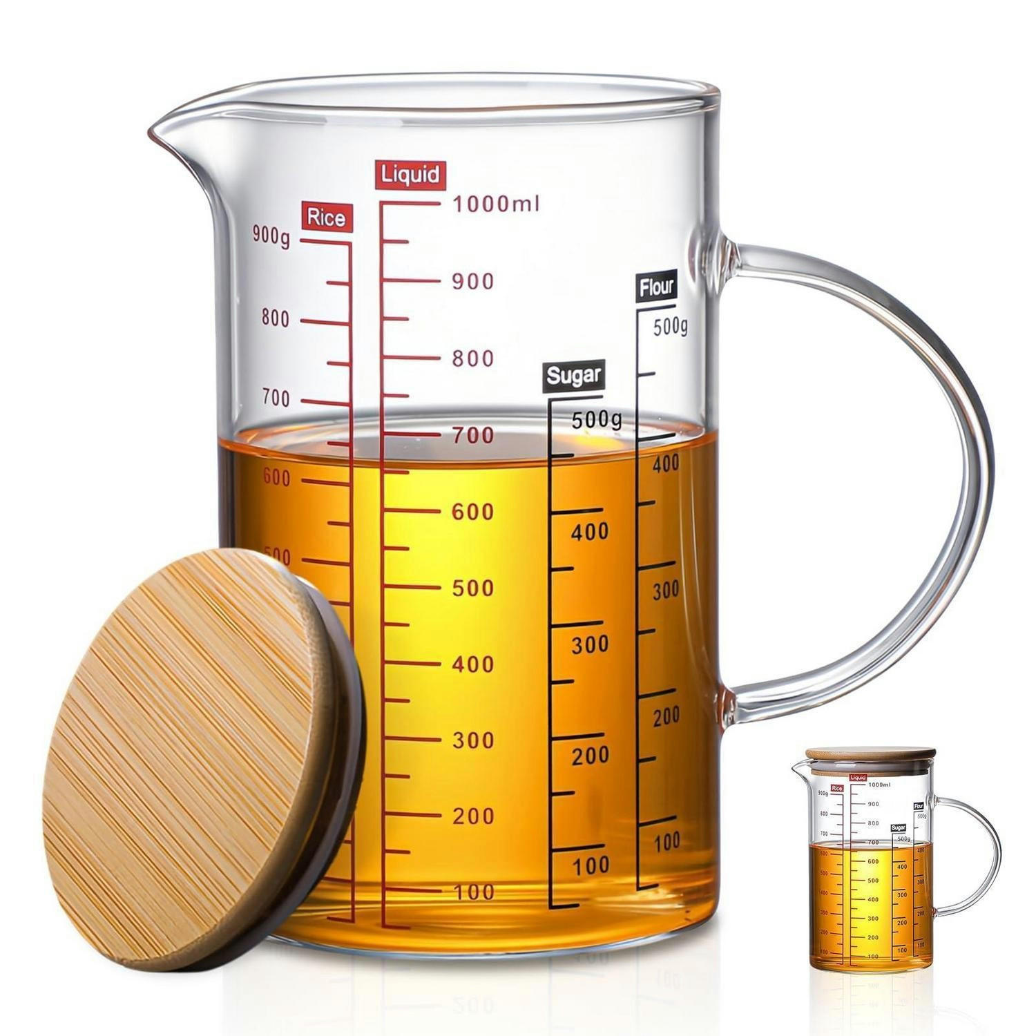MESSBECHER 1000 ml Borosilikatglas mit Deckel und Ausguss - Transparent, Glas (1L)