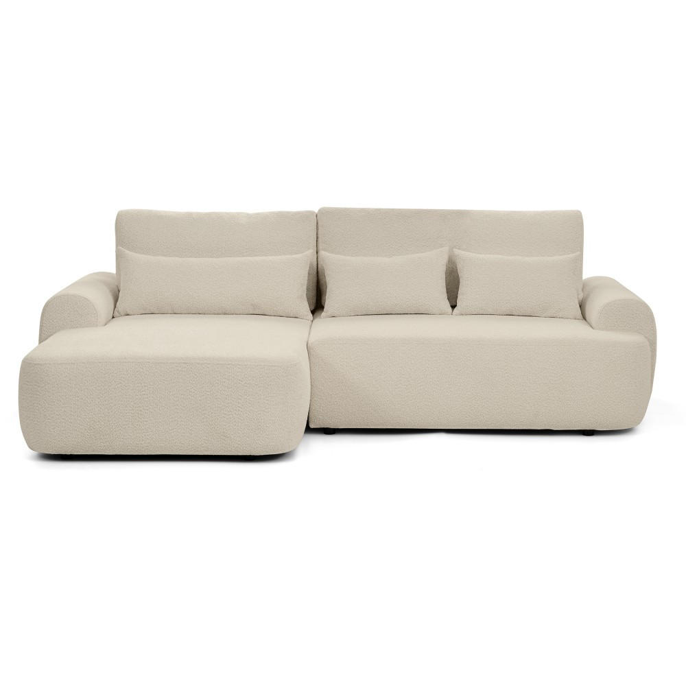ECKSCHLAFSOFA Oliver im Bouclé-Gewebe, Beige, links - Beige/Schwarz, Textil (266/160cm) - Beautysofa