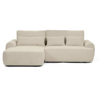 ECKSCHLAFSOFA Oliver im Bouclé-Gewebe, Beige, links - Beige/Schwarz, Textil (266/160cm) - Beautysofa
