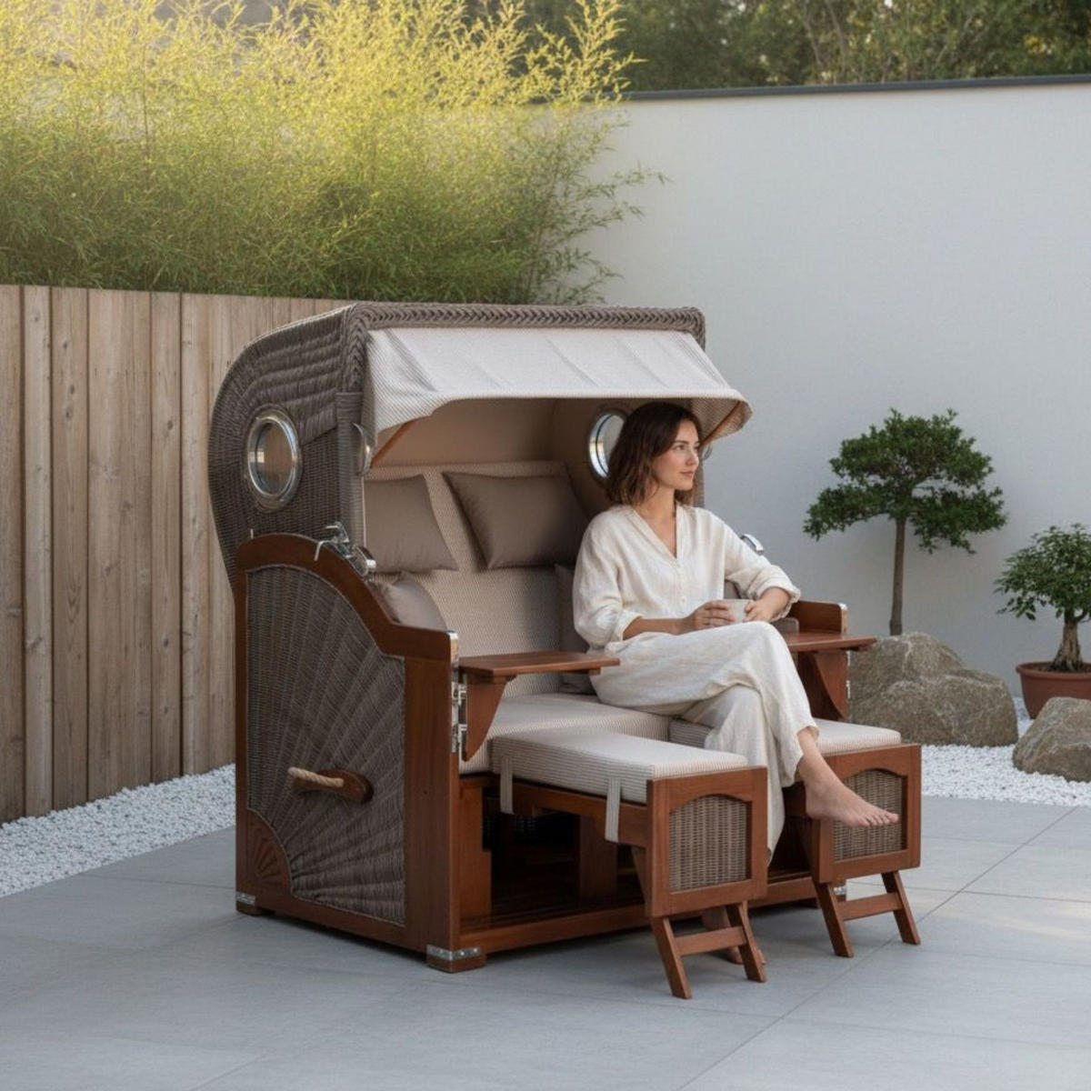 STRANDKORB XXL Düne Grande 2,5 Sitzer - Taupe/Braun, Metall (142/170/95cm) - Mr. Deko