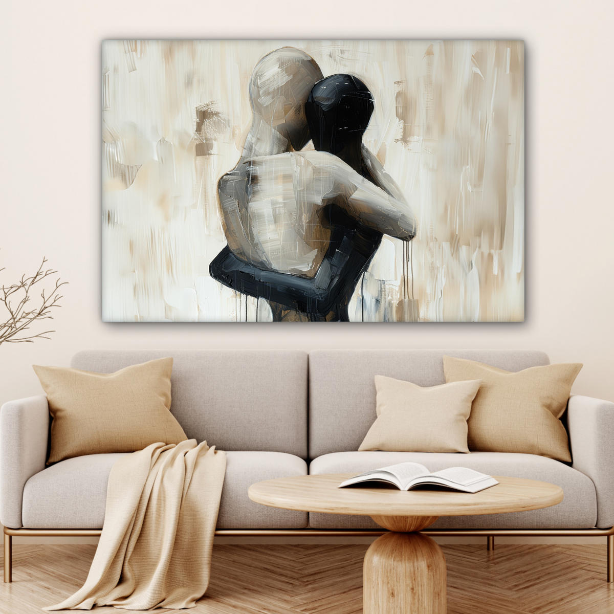 LEINWANDBILD Abstrakt - Liebe - Schwarz und weiß - Modern XXL 150x100 cm - Schwarz, Textil (150/100cm) - MuchoWow