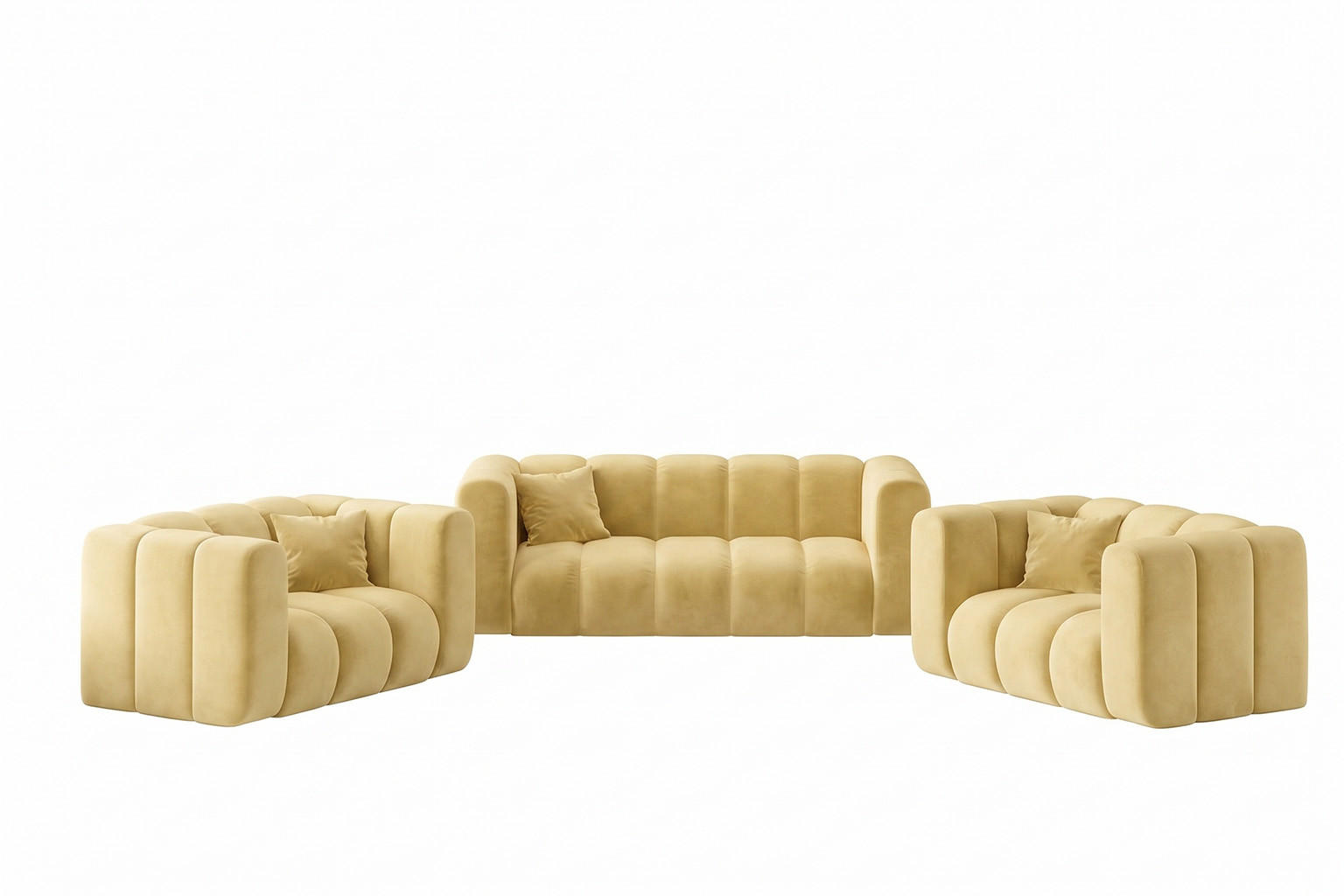 POLSTERMÖBEL-SET Modulares 2+1+1, Velvet-Stoff Riviera, Buttergelb, GRAND - Hellgelb, Holz (197/70/89cm) - Kaiser Möbel