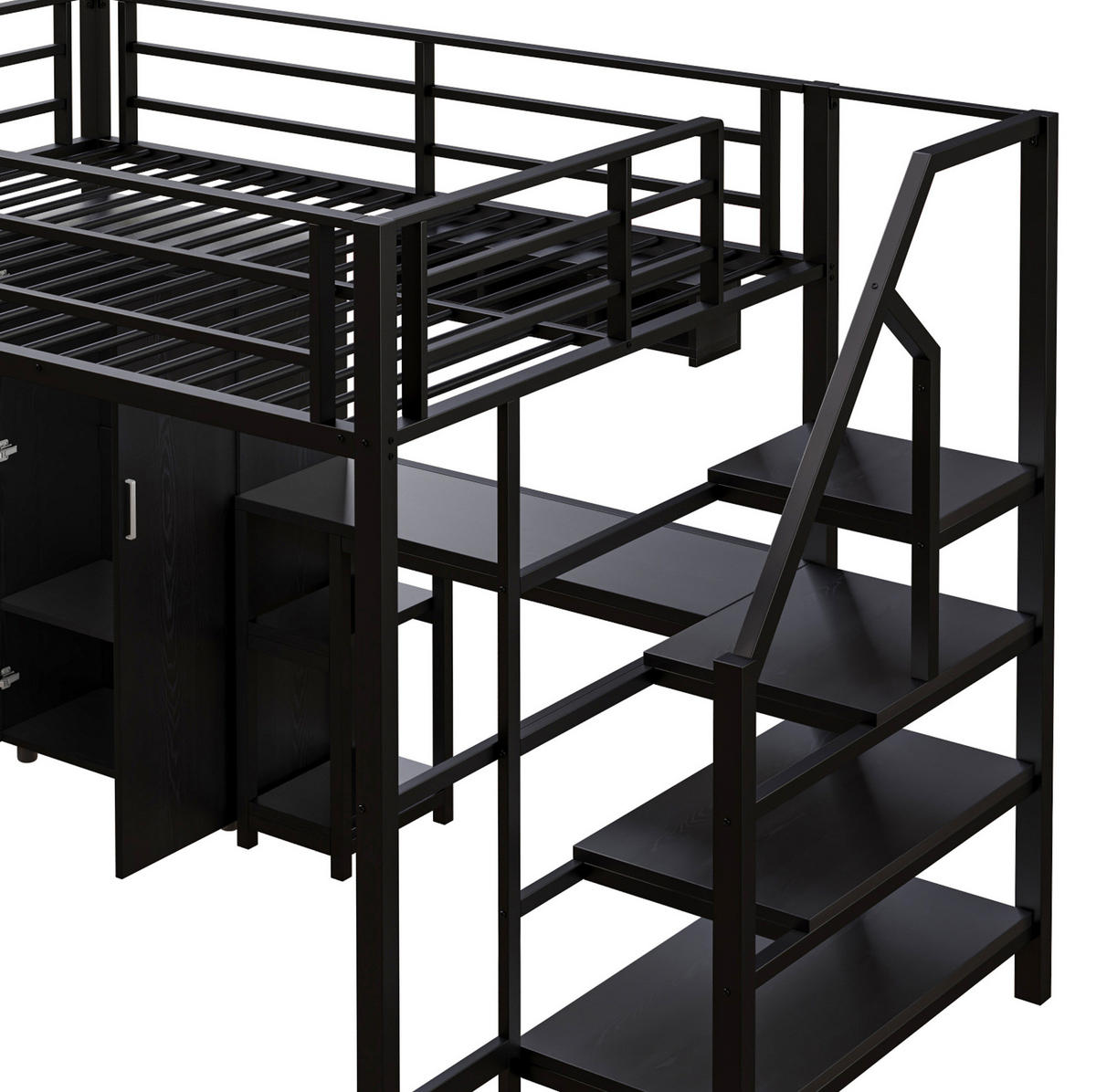 HOCHBETT 140/200 cm Schwarz mit Kleiderschrank und Schreibtisch ohne Matratze - Schwarz, Metall (140/200cm) - MIVRAY