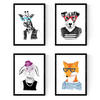 POSTER Set mit 4 „Hipster Animals“ A4 Rahmenlos - Klar, Papier (29.7/3cm) - Nacnic