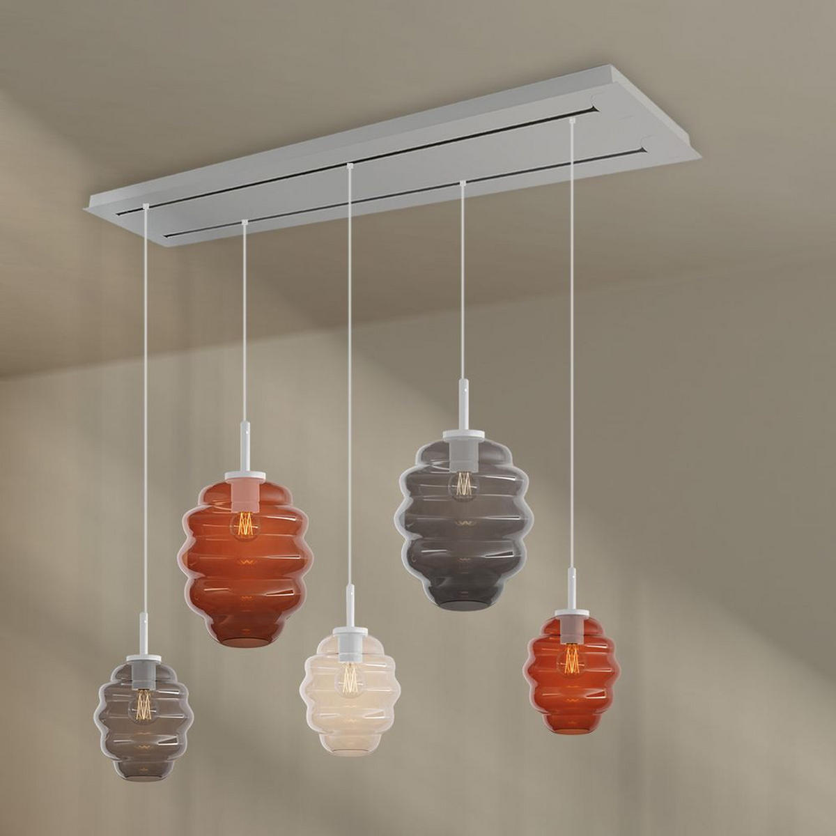HÄNGELEUCHTE Echos 5-flammig Mehrfarbig Ø 18/25cm - Multicolor/Weiß, Glas (18/18/20cm) - s.luce