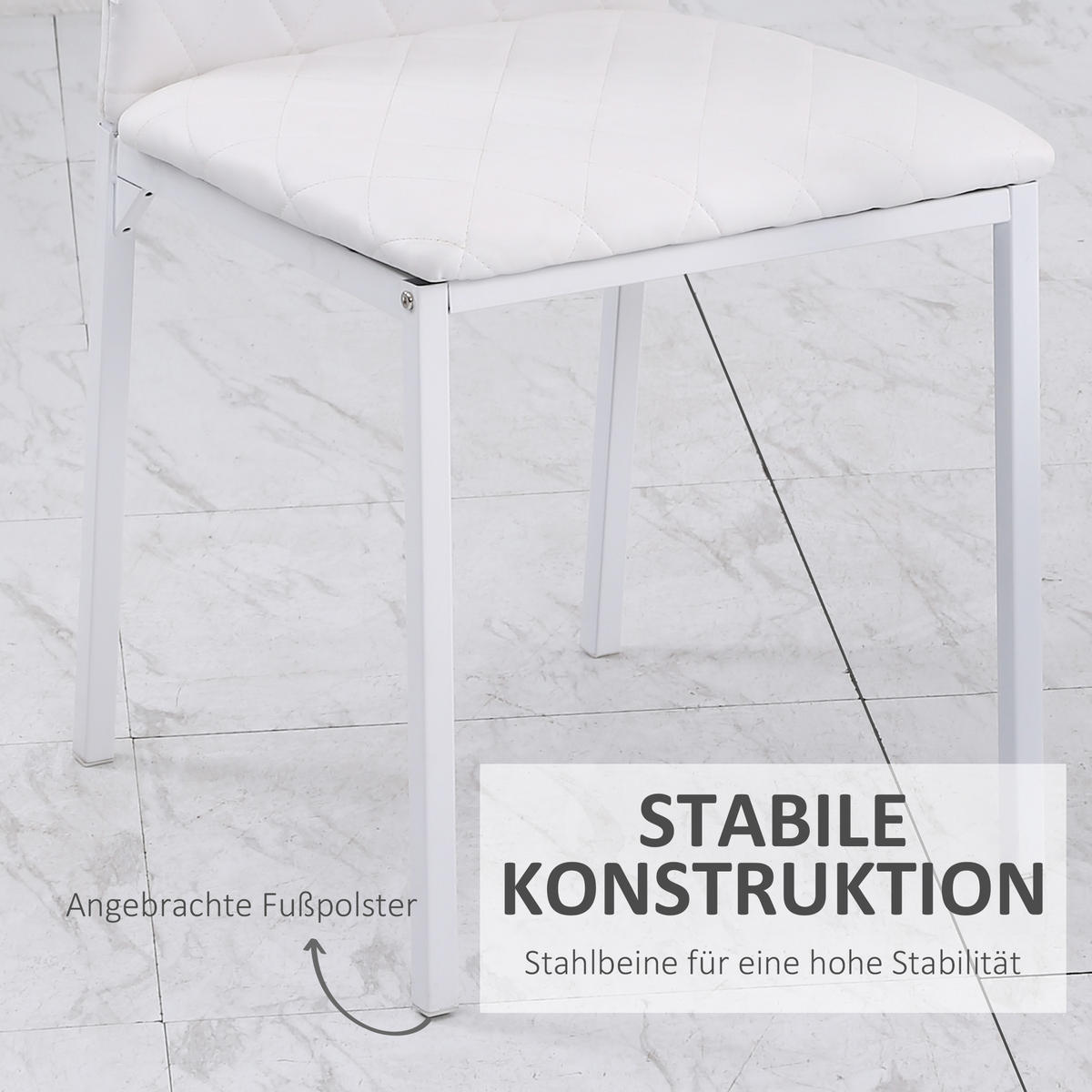 ESSZIMMERSTÜHLE 4er Set Küchenstühle mit Rückenlehne, aus Kunstleder, Weiß - Weiß, Metall (50/91/41cm) - HOMCOM