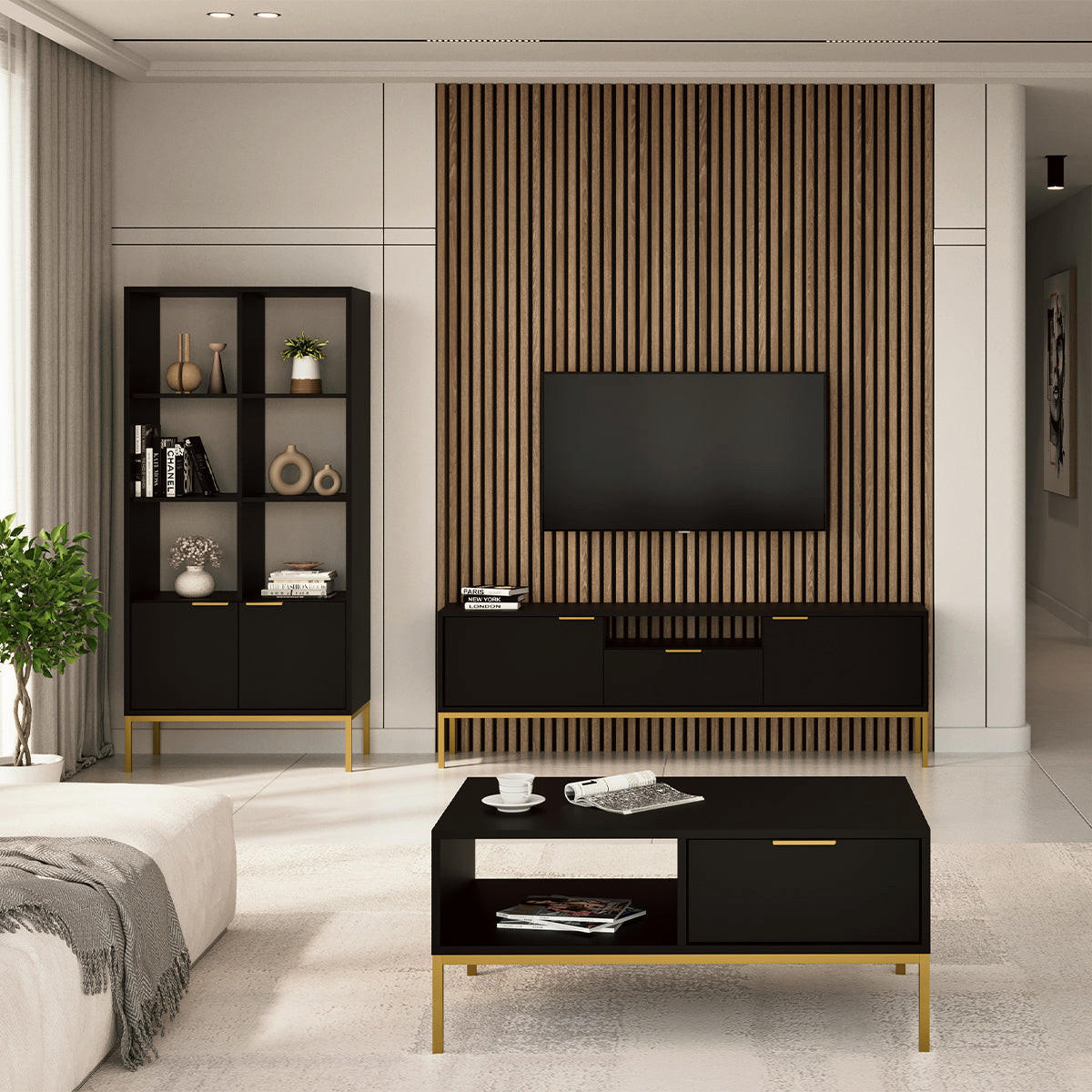 COUCHTISCH Seattle Schwarz - Goldfarben/Schwarz, Holzwerkstoff (60/80/45.4cm) - Petits-meubles