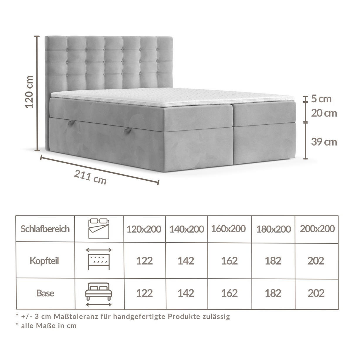 BOXBETT Sansa Grau 120/200 cm mit Taschenmatratze und Topper - Schwarz/Grau, Holz/Holzwerkstoff (120/200cm) - Maison de Reve