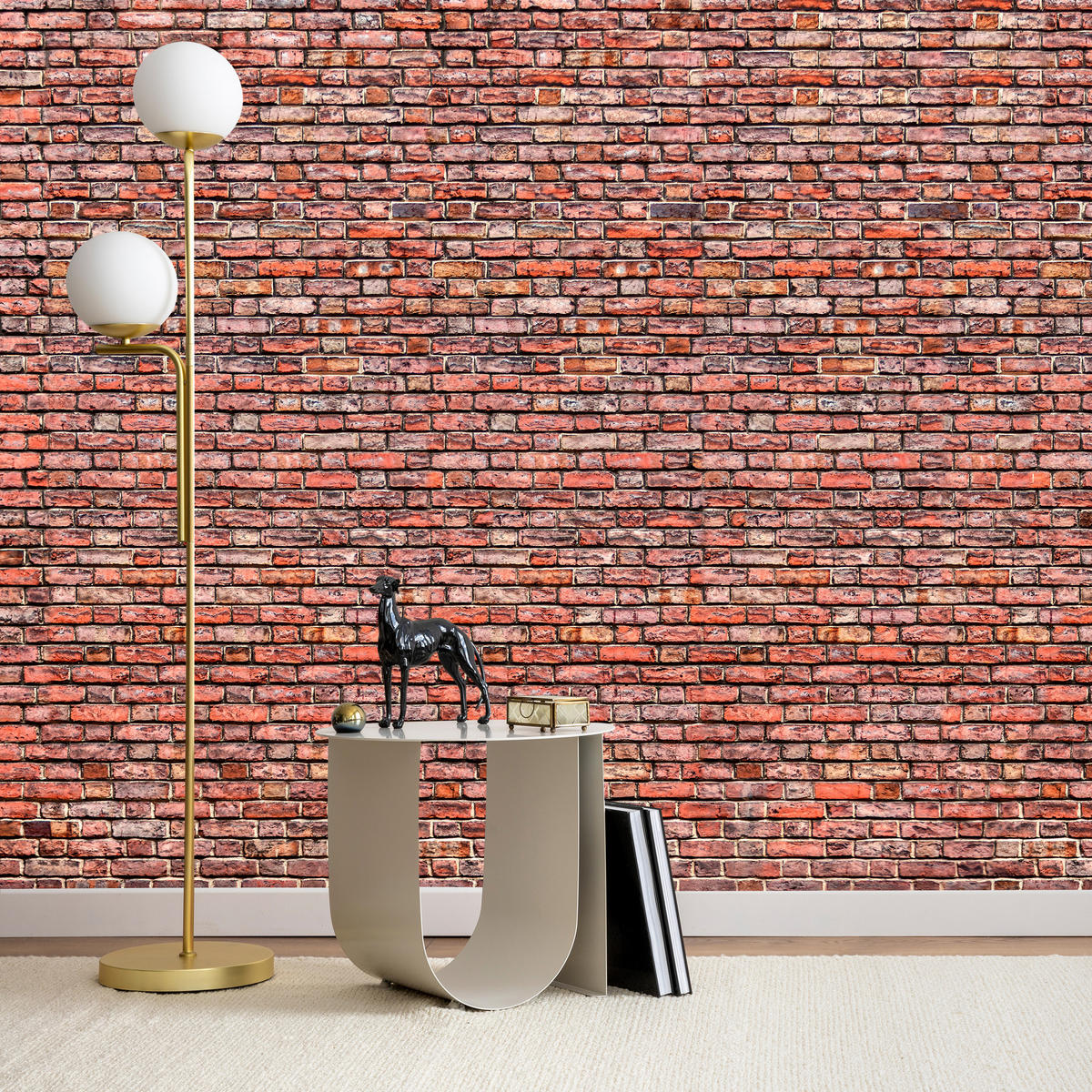 FOTOTAPETE für Wohnzimmer Alter Ziegelstein Roter Wand Rustikal 350x256 - Rot/Orange, Papier (350/256cm) - Muralo