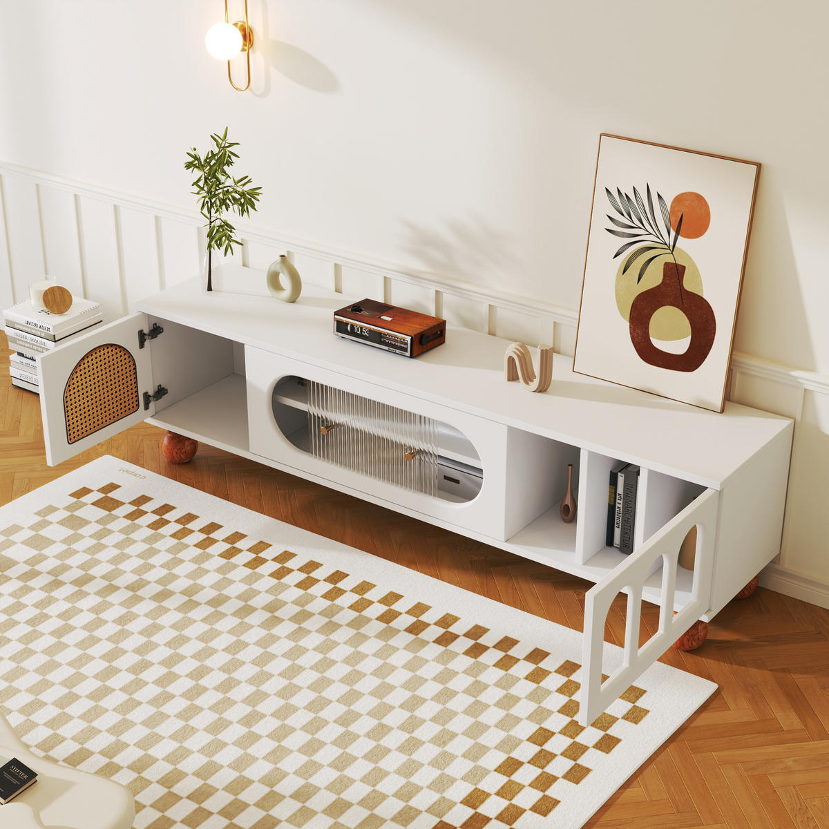 TV-SCHRANK in Weiß mit Glasschiebetür 170/37/47 cm - Weiß, Holzwerkstoff (170/37/47cm) - Redom