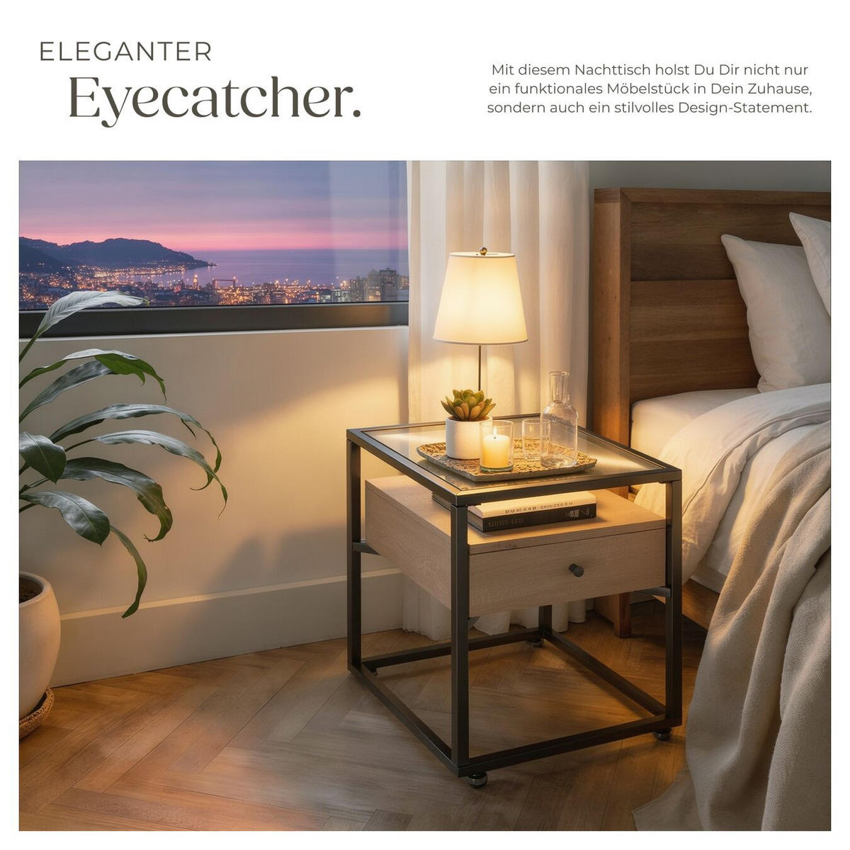 NACHTSCHRANK Preston, 43 x 45 x 54,5 cm, Industrial Holz hell, Eiche Sonoma - Naturfarben, Holzwerkstoff (43/54.5/45cm) - tectake