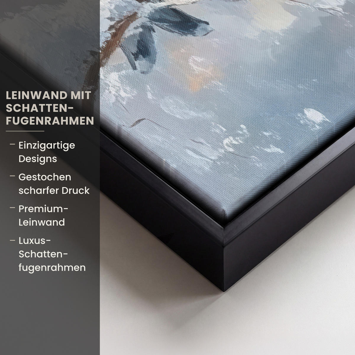 LEINWAND Bilder mit Rahmen - Vögel - Zweig - Winter - Schnee - 30x40 - Pastellblau, Textil (30/40cm) - MuchoWow