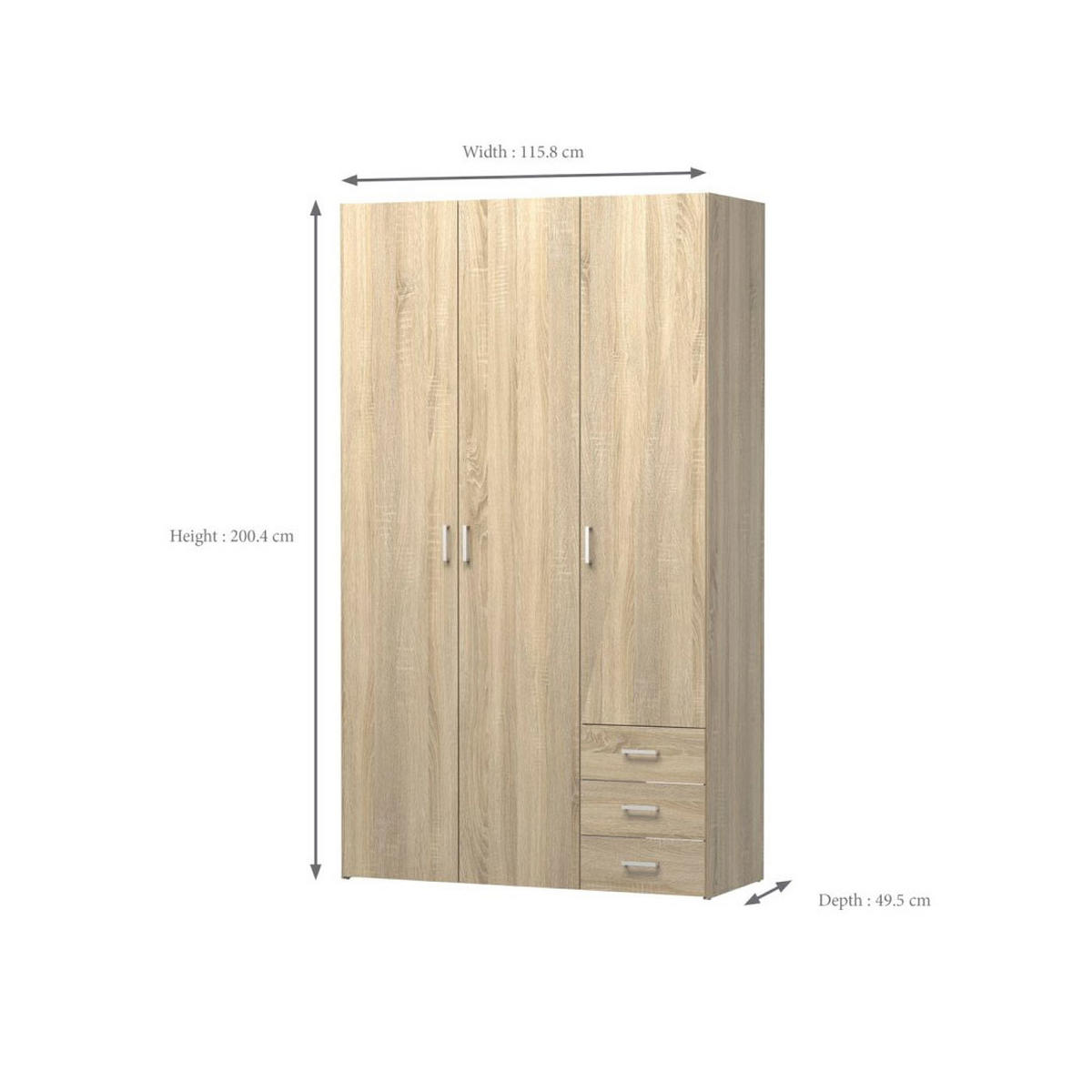 KLEIDERSCHRANK Spell Eichefarben 115/50/200 cm - Eichefarben, Holzwerkstoff (115/200/50cm) - ebuy24
