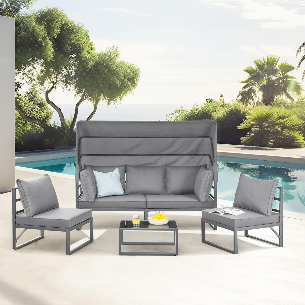 GARTENLOUNGE Maui Hellgrau - Hellgrau, Metall - SVITA