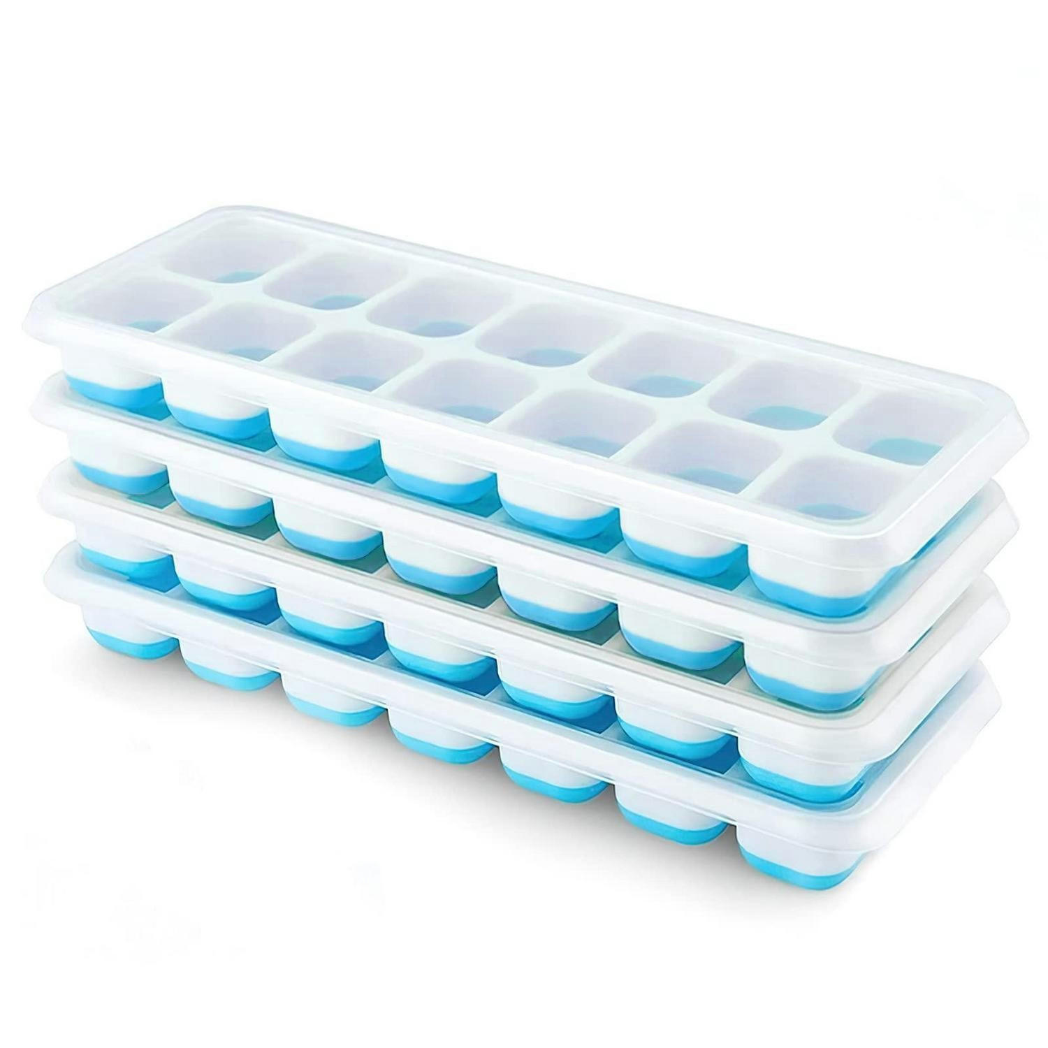EISWÜRFELFORM 4er Set Silikon mit Deckel Blau - Blau, Kunststoff (7.4/3/12cm)