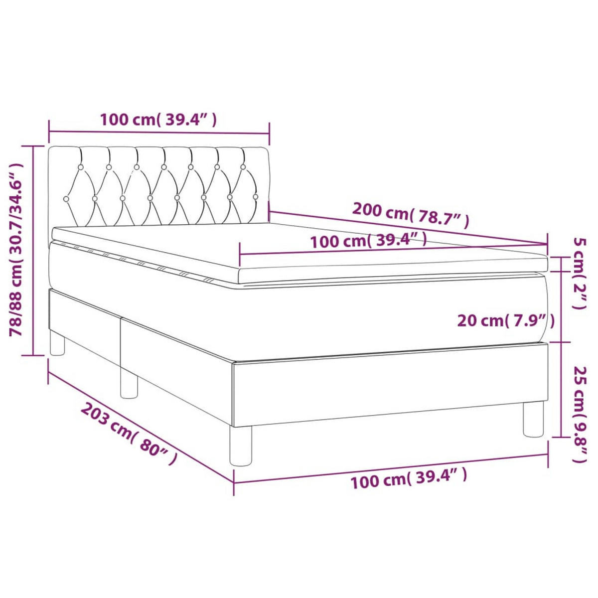 BOXSPRINGBETT 100/200 Cm Grau Gewebe - Dunkelgrau, Textil (100/203cm) - vidaXL