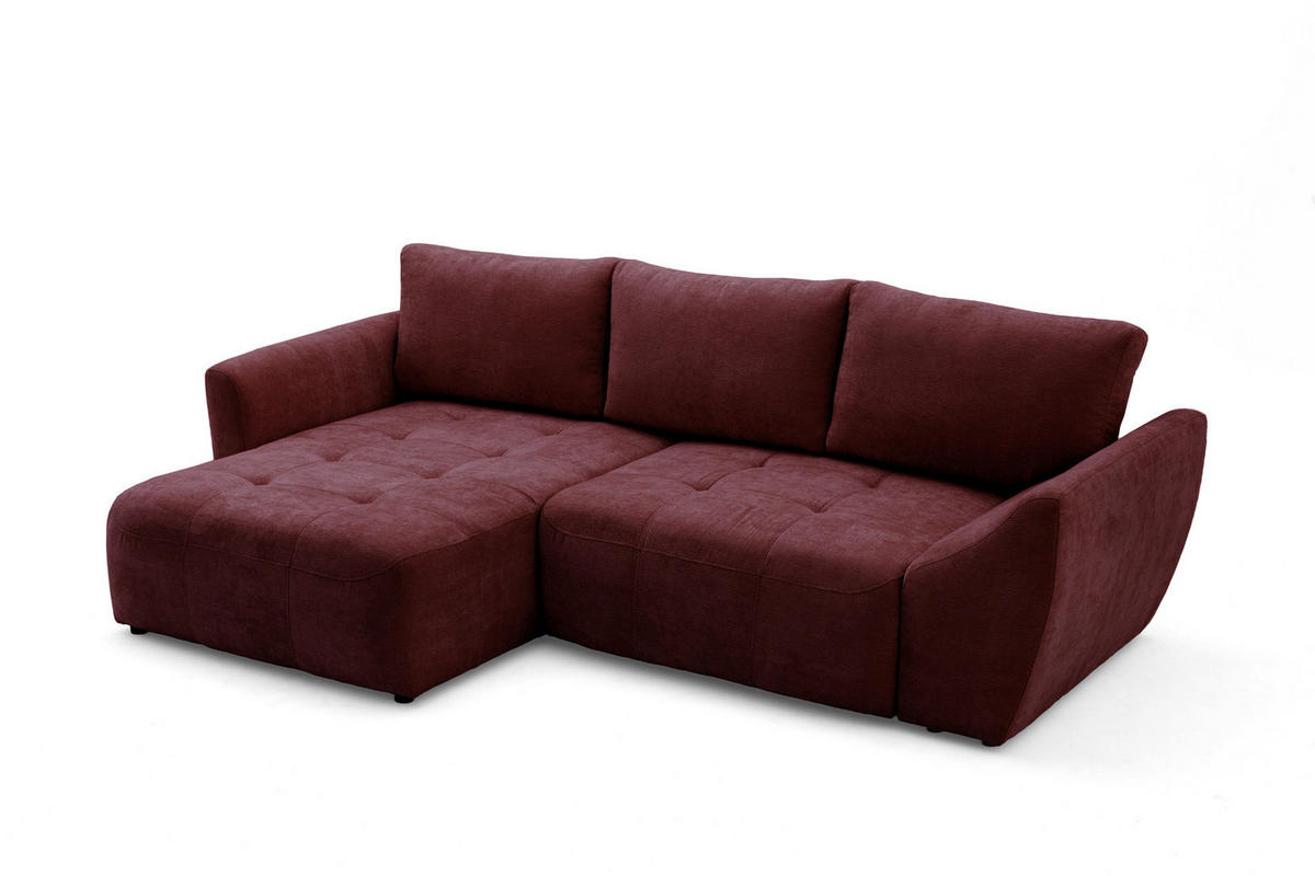 ECKSOFA NICE L Links mit Schlaffunktion 137x204 Chenille Rotwein - Schwarz/Dunkelrot, Holz/Textil (260/165cm) - Muffo