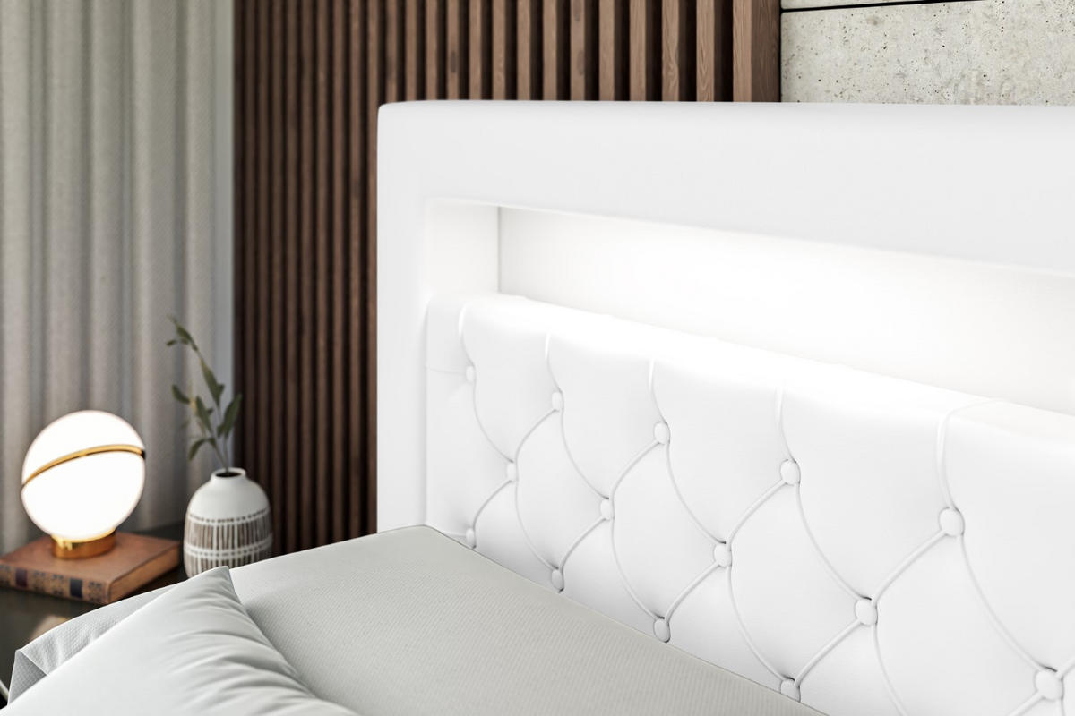 BOXBETT AURORA - 120x200 - H3 - Weiß Hochglanz - Weiß Hochglanz, Holzwerkstoff (120/200cm) - ALTDECOR