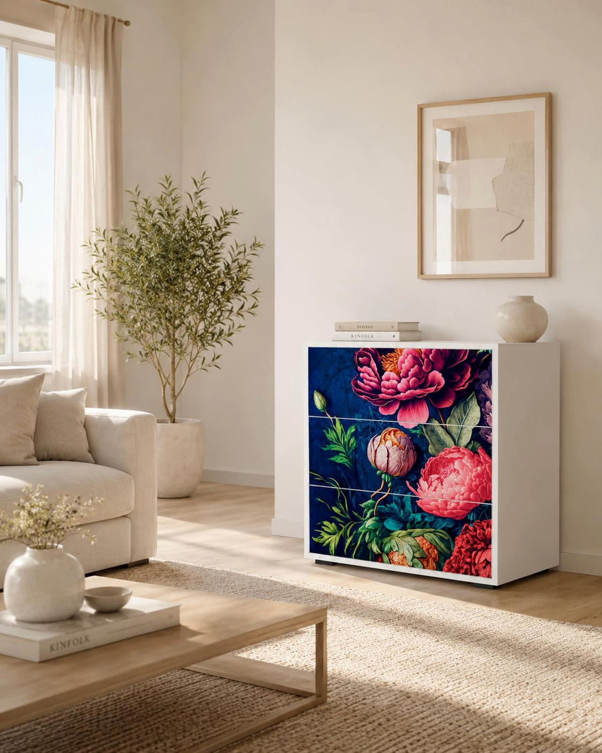 KOMMODE BLOOMING ELEGANCE, Multicolor, 60x35x87 cm, 4 Schubladen - Multicolor, Holzwerkstoff (60/87/35cm) - SpaceRebels