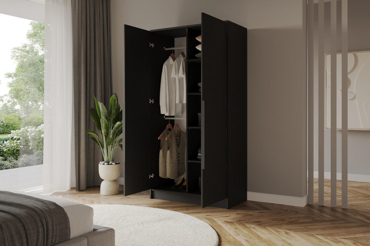 KLEIDERSCHRANK - LUSSO - 102 - Schwarz - Schwarz, Holzwerkstoff (102/200/51cm) - ALTDECOR