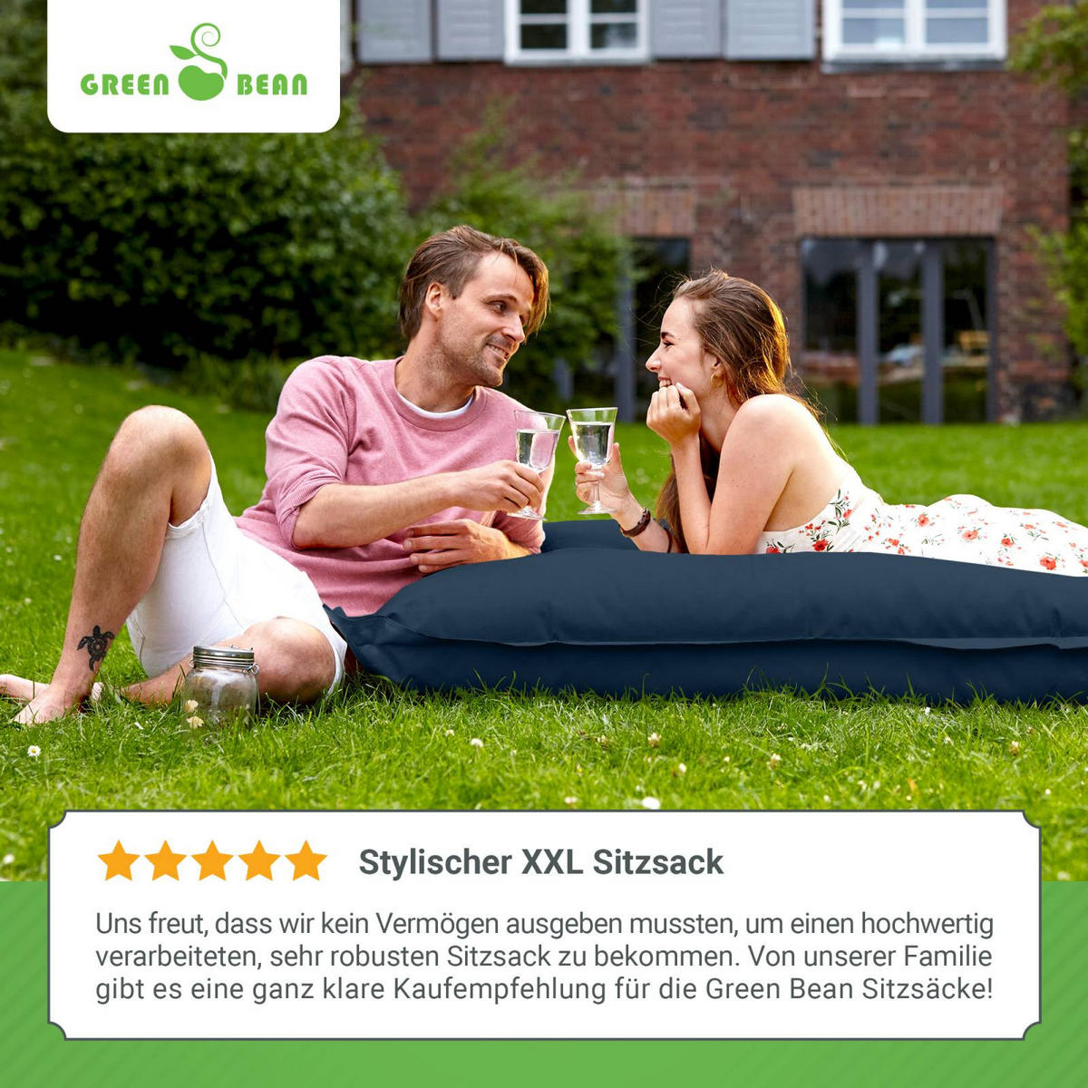 RIESEN-SITZSACK "Square" 120x160cm 270 L - Dunkelblau, Textil (120/25/160cm) - Green Bean