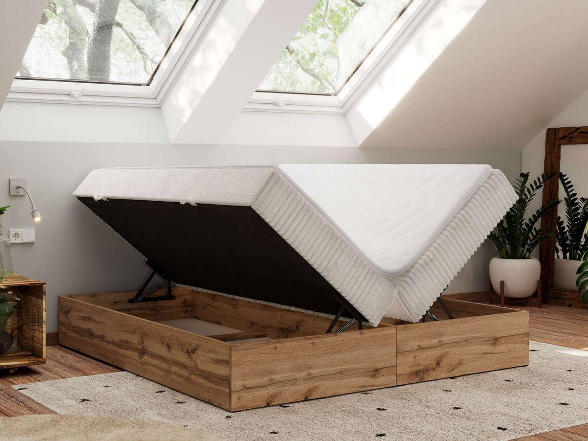 BOXBETT WOOD ZERO 140/200 - Beige Cord - H3 - Topper T25 - Beige, Textil (140/200cm) - MKS