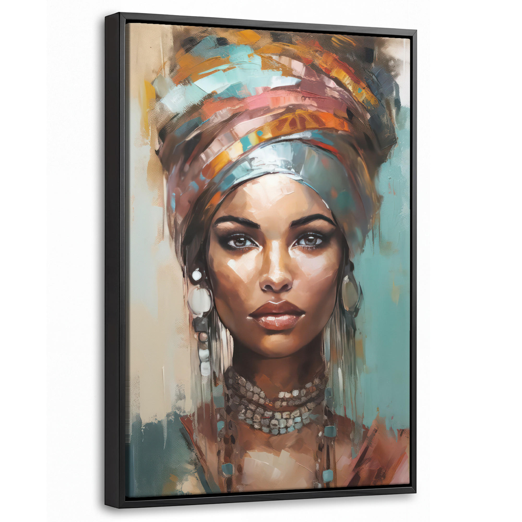 LEINWAND Bilder mit Rahmen - Frau - Kunst - Schmuck - Porträt - 20x30 - Blaugrau, Textil (20/30cm) - MuchoWow