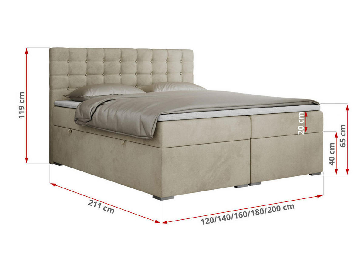 BOXBETT SUSAN 140/200 Beige Velvet - H3 - Beige, Holz/Textil (140/200cm) - MKS