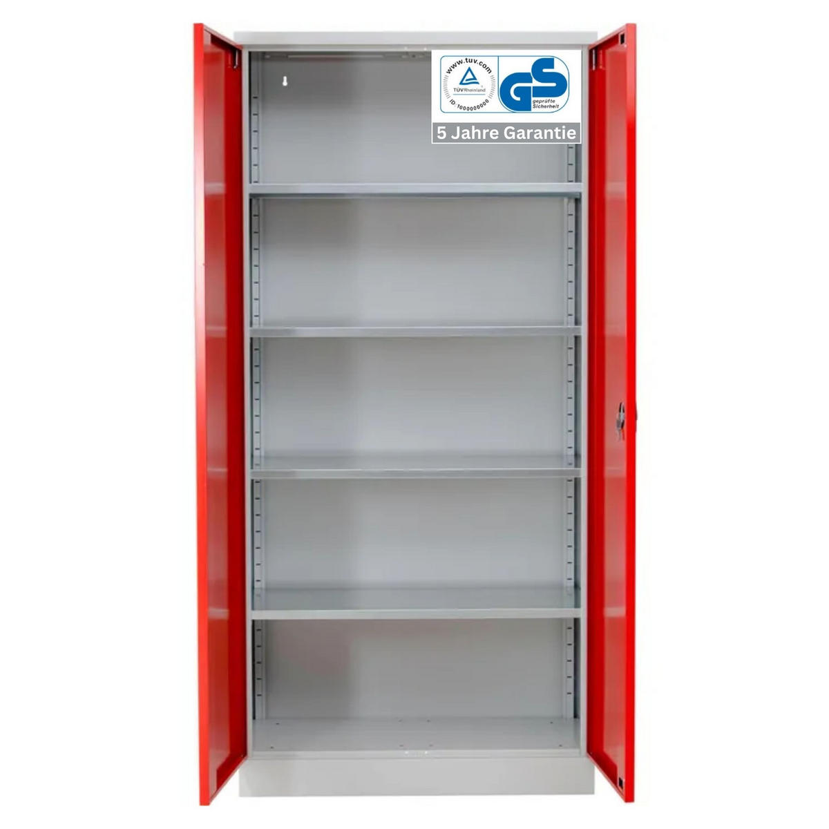 STAHLSCHRANK Bee mit 5 verzinkten Fachböden 195x92x60 cm Korpusfarbe Lichtgrau Frontfarbe Feuerrot - Rot, Metall (92/195/60cm)