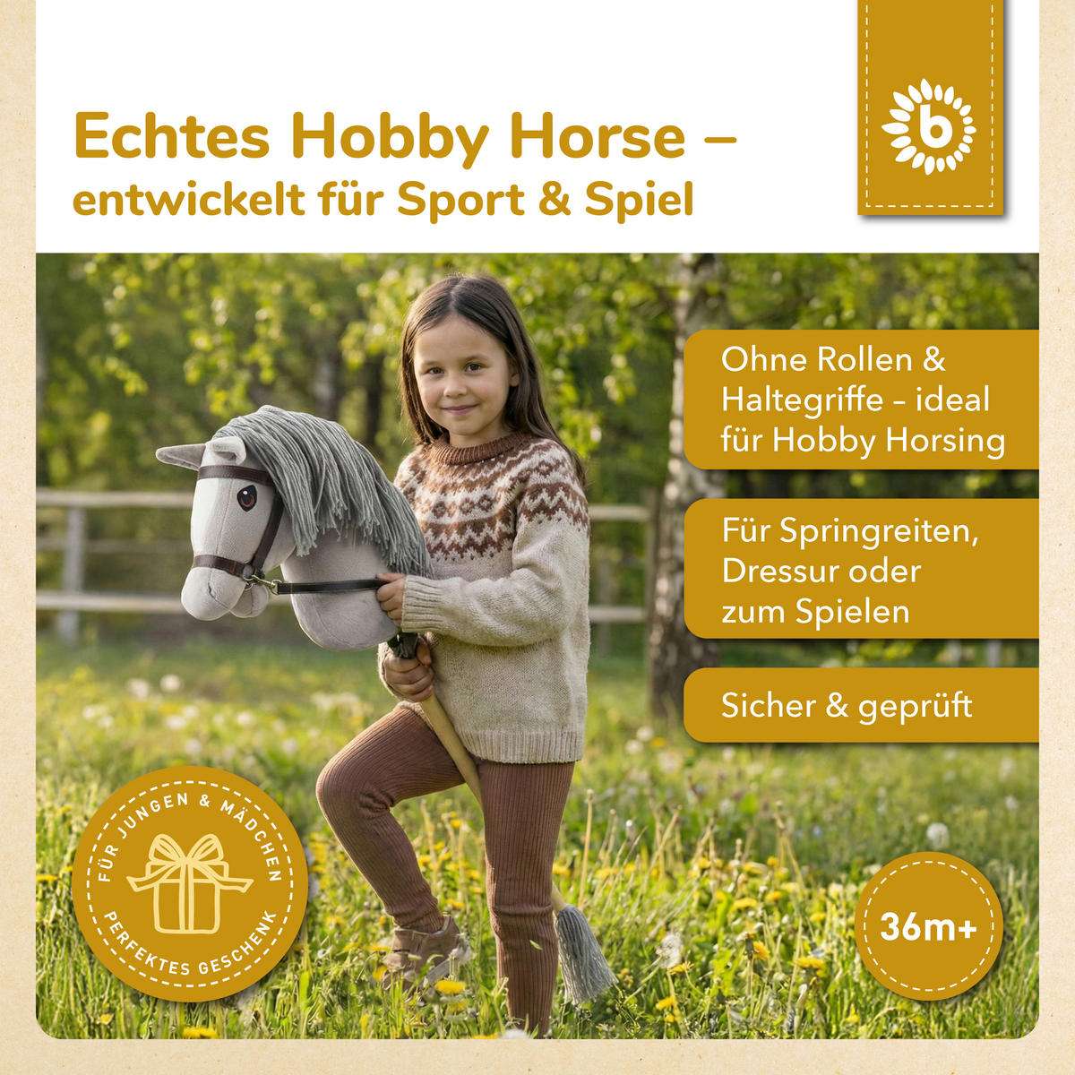 HOBBY-HORSE Steckenpferd Grau Größe M mi - Grau, Textil (35/79cm) - Bieco Spielwaren