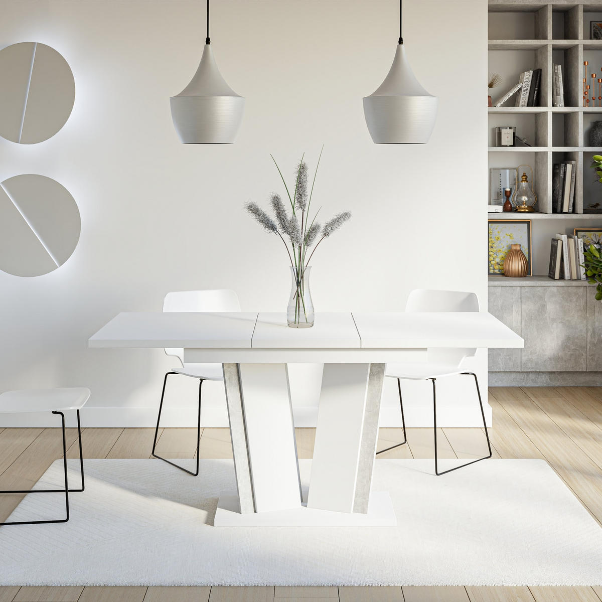 ESSTISCH Ausziehbar 120 - 160 cm Weiß und Grau Betonoptik - Weiß/Grau, Holzwerkstoff (120/80/75cm) - PROSPERO