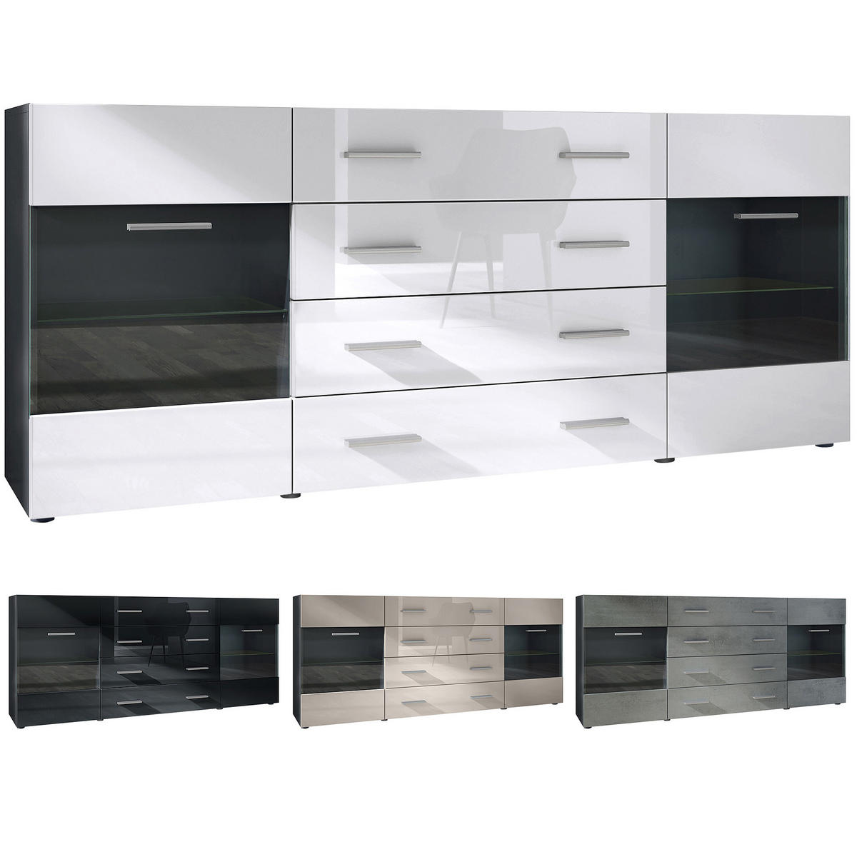 SIDEBOARD Carlos Schwarz Hochglanz - Schwarz Hochglanz, Holzwerkstoff (166/72/35cm) - Vladon