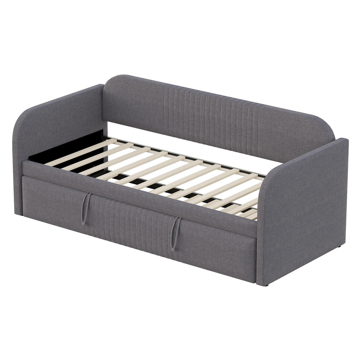 SCHLAFSOFA Ausziehbar mit Lattenrost Grau 90/180/190 cm - Grau, Leder (200.5/86/99cm) - OKWISH