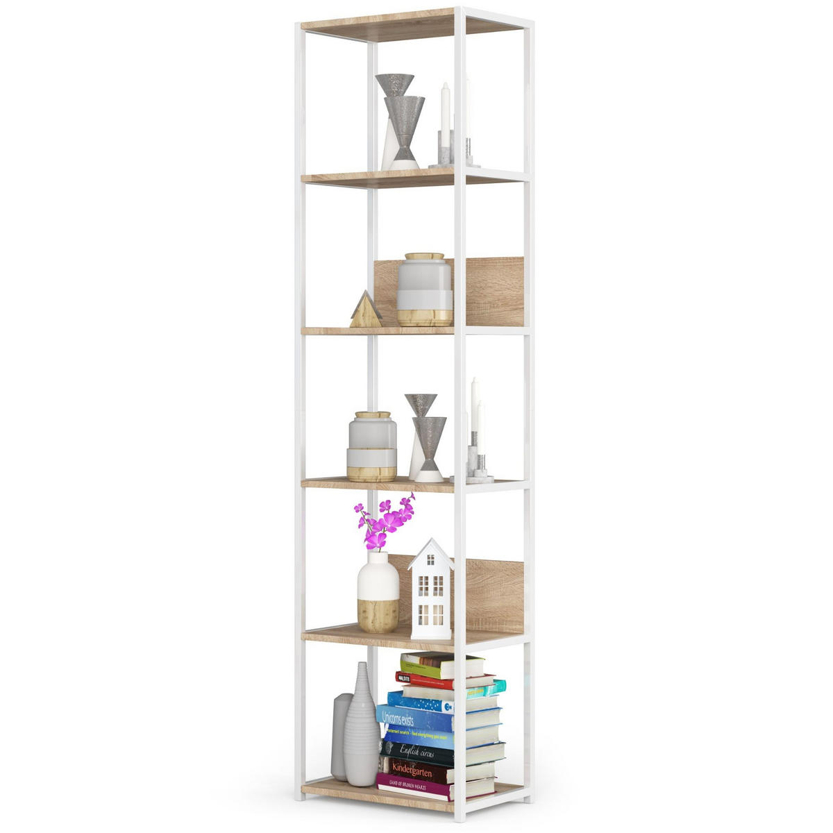LOFT-REGAL Weiß, Sonoma Eiche 50x192x32 cm - Weiß/Sonoma Eiche, Holzwerkstoff/Metall (50/192/32cm) - Akord