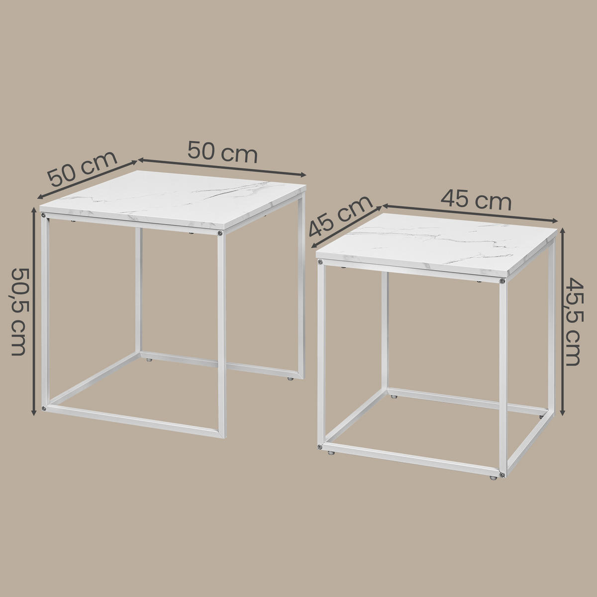 COUCHTISCH 2er Set quadratisch - Weiß Hochglanz, Holzwerkstoff (50/50/50.5cm) - Mat-Haus