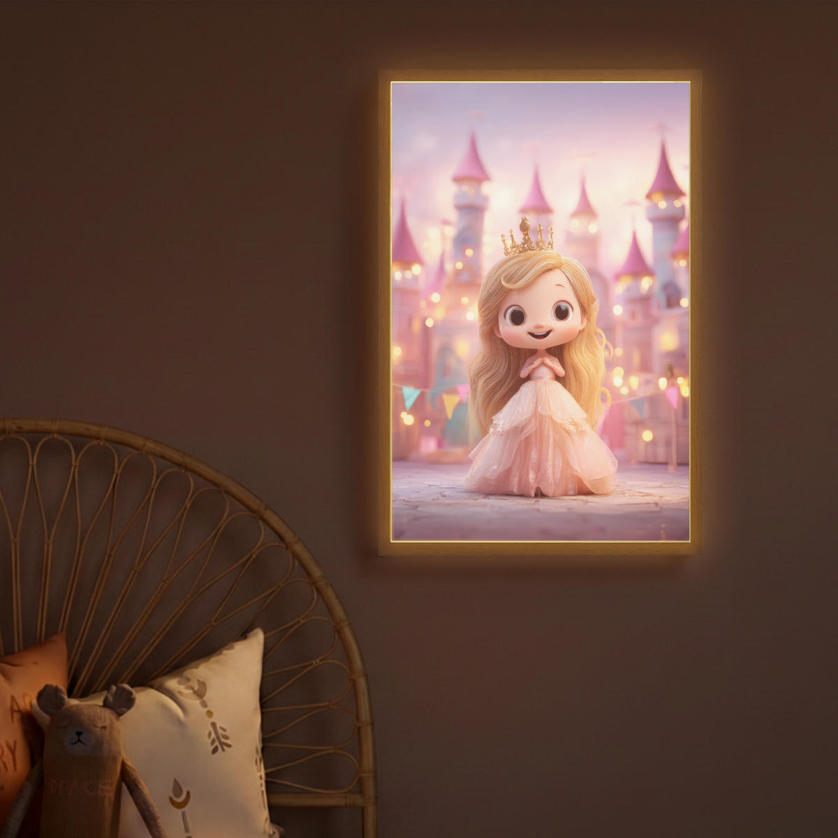 DOBÍJECÍ NOČNÍ LAMPIČKA Princezna - Růžová - Zámek 40x60 cm - růžová, kompozitní dřevo (8/40/60cm) - OnlyWow