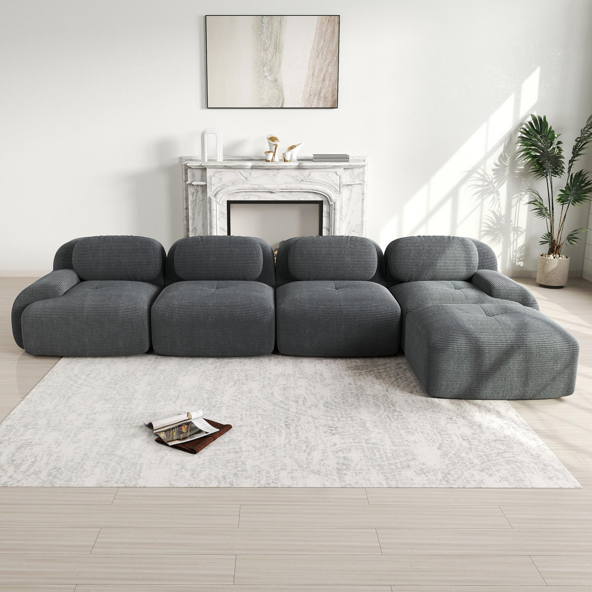 ECKSOFA modular rahmenlos Cord Grey - Grau, Kunststoff (178/388cm) - Meubliv