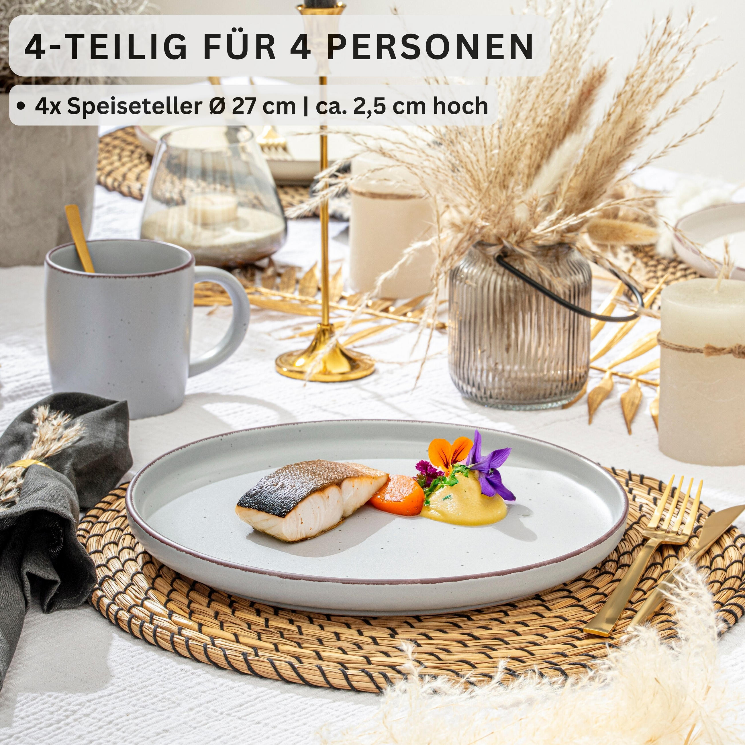 SPEISETELLER BOMBAY STONE - 4 teilig aus Steingut - Hellgrau, Stein (27cm) - Sänger