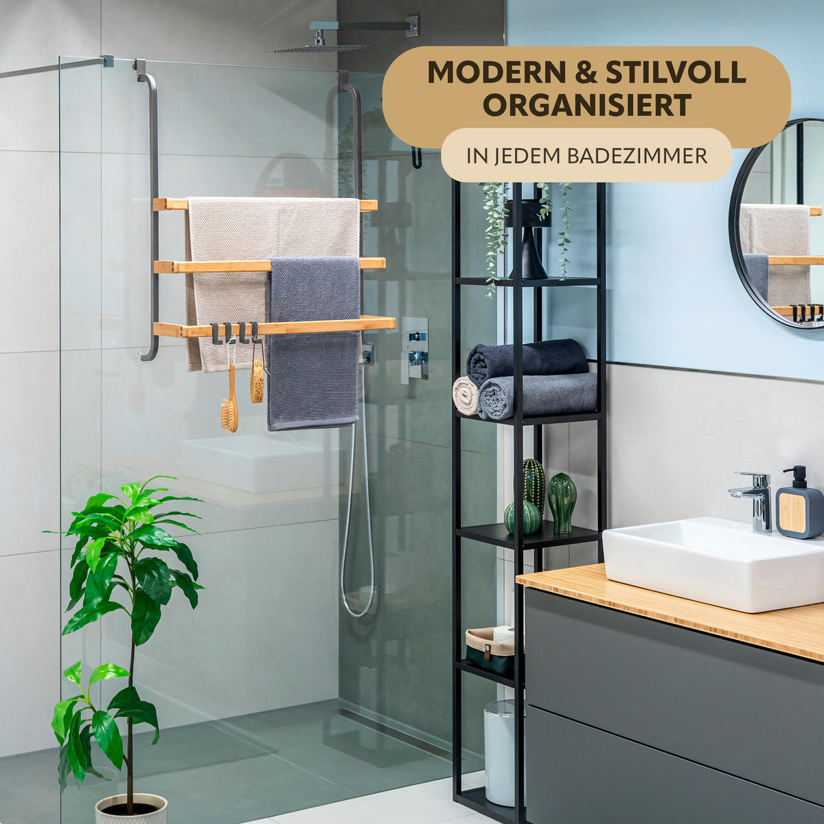 HANDTUCHHALTER für Glasduschwand grau - Grau, Metall (63.5/77.5/17cm) - eluno