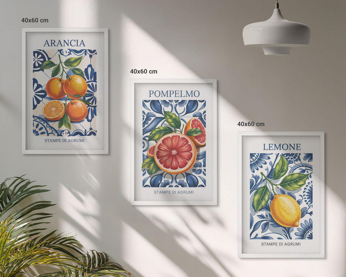 BILDER SET 3er Set - 40x60 cm Weißer Rahmen - Italienische Zitrus-Modeplakate - Weiß, Kunststoff (40/60cm) - TULUP