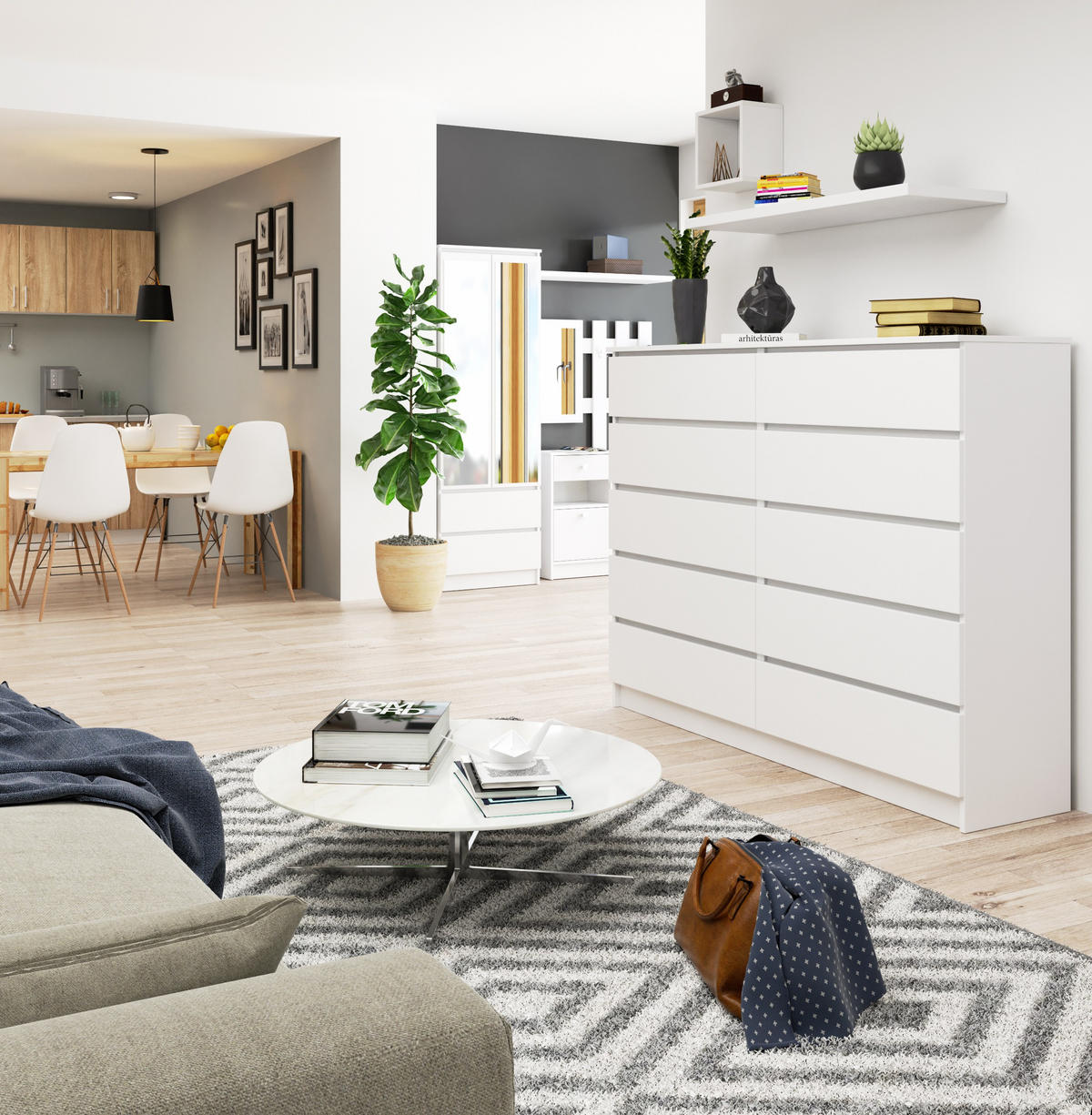 KOMMODE Weiß 121/160/40 - Weiß, Holzwerkstoff (160/121/40cm) - RAUMHIRSCH FURNITURE