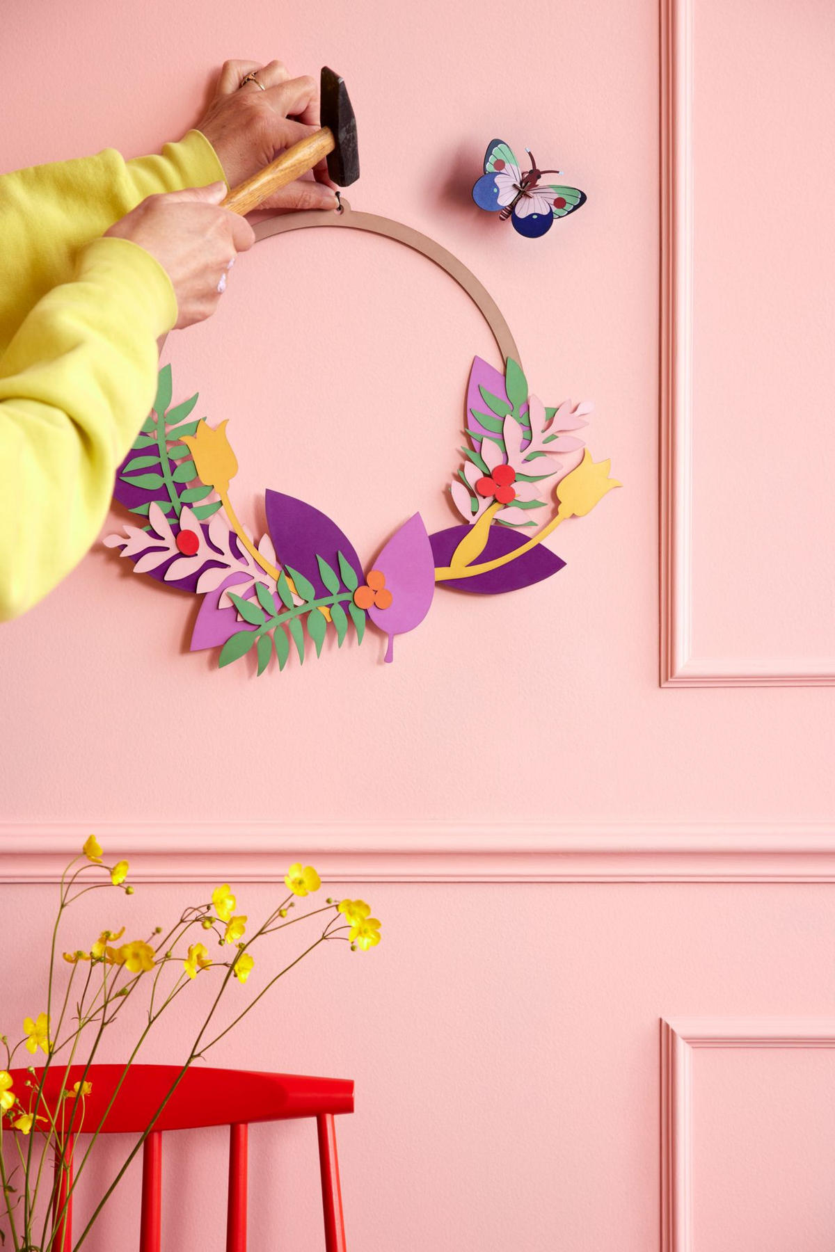 WANDDEKO Blumiger Schmetterling 31/31 cm - Multicolor, Wellpappe (31/31/1cm) - KUNSTLOFT