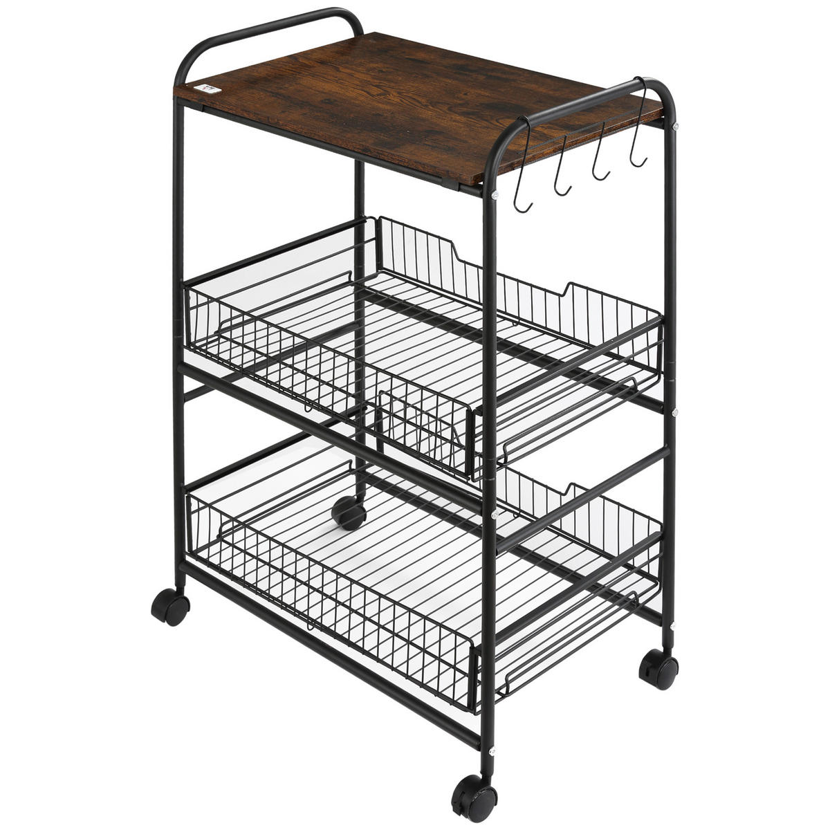 KÜCHENWAGEN, 3-stöckiger Wagen 60 x 38 x 85,5 cm, Rustikal Braun - Multicolor, Metall (60/85.5/38cm) - FORIOUS