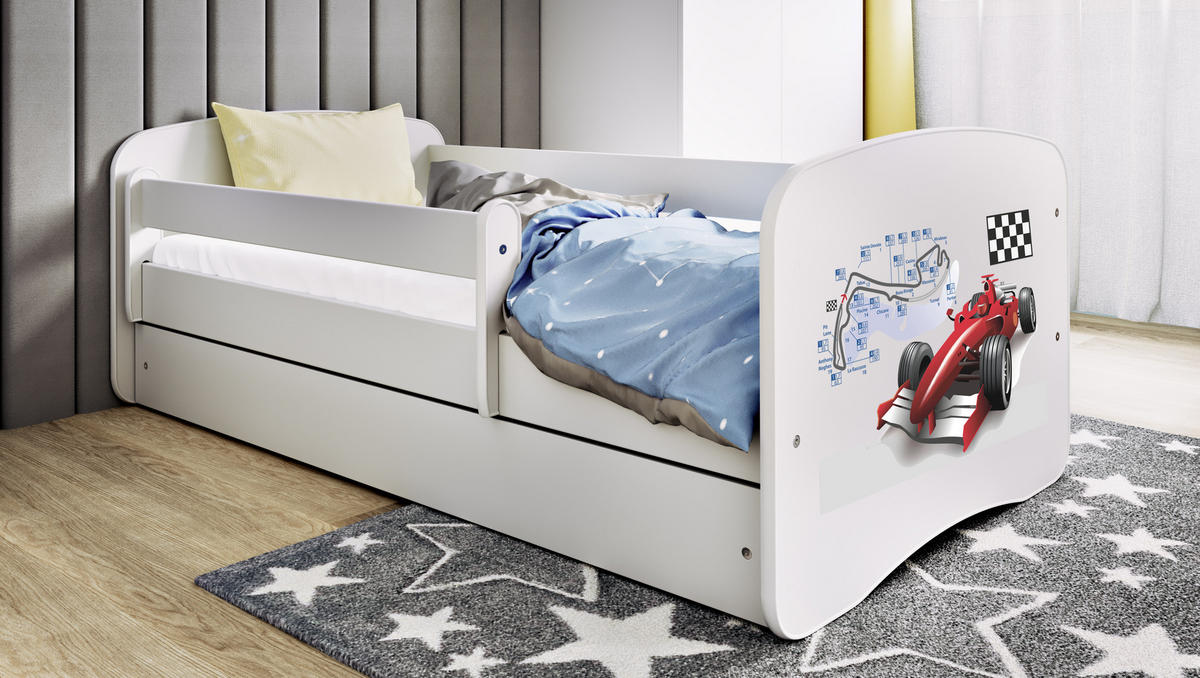 KINDERBETT Formel 1 mit Schublade und Matratze 160/80 - Weiß, Holzwerkstoff (80/160cm) - RAUMHIRSCH FURNITURE